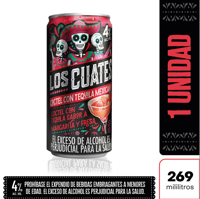 Los Cuates Coctel Tequila Margarita Fresa