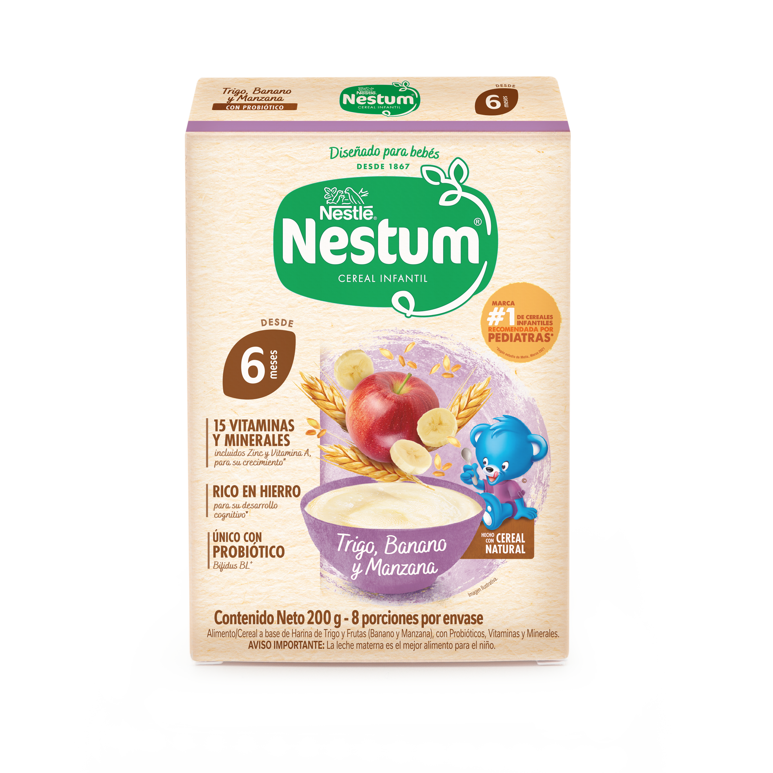 Cereal infantil NESTUM Trigo, Banano y Manzana x 200g