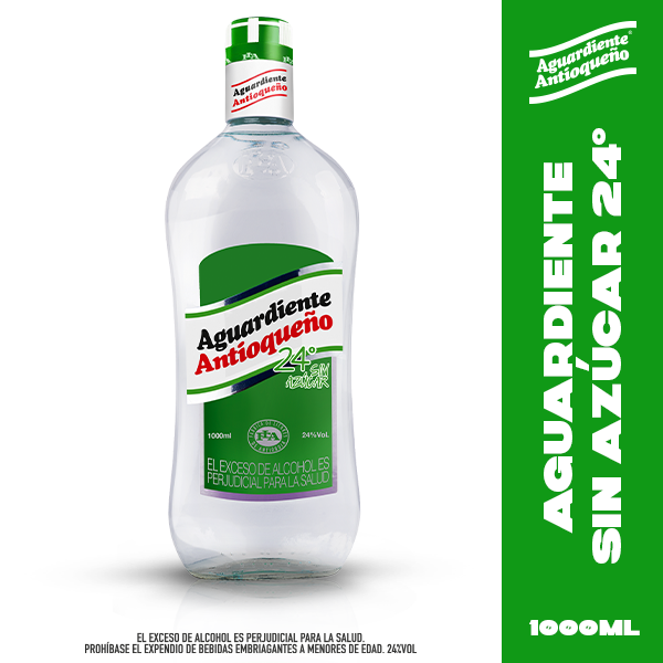 Aguardiente Antioqueño 24° sin Azúcar Tapa Verde