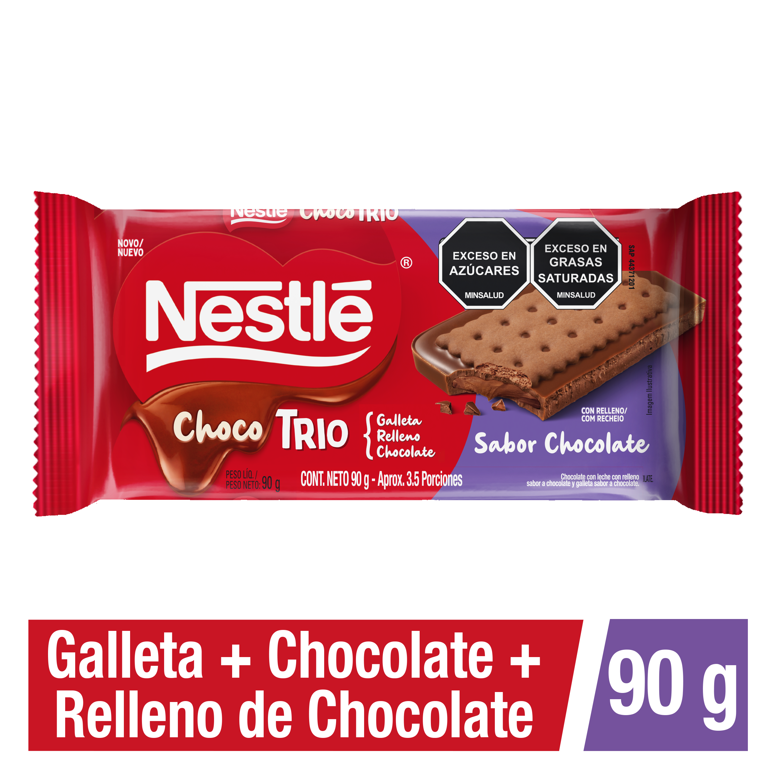 Chocolate ChocoTrio NESTLÉ con galleta y relleno sabor chocolate x 90g
