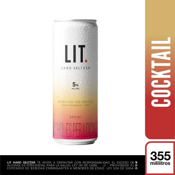 Lit Bebida Hard Seltzer Aperitivo Sabor Frambuesa y Limón