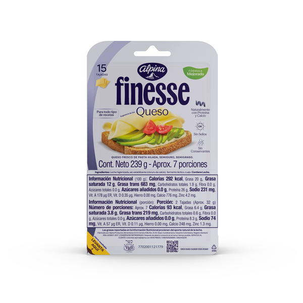 Alpina Finesse Queso Mozzarella 15 Tajadas 239 g