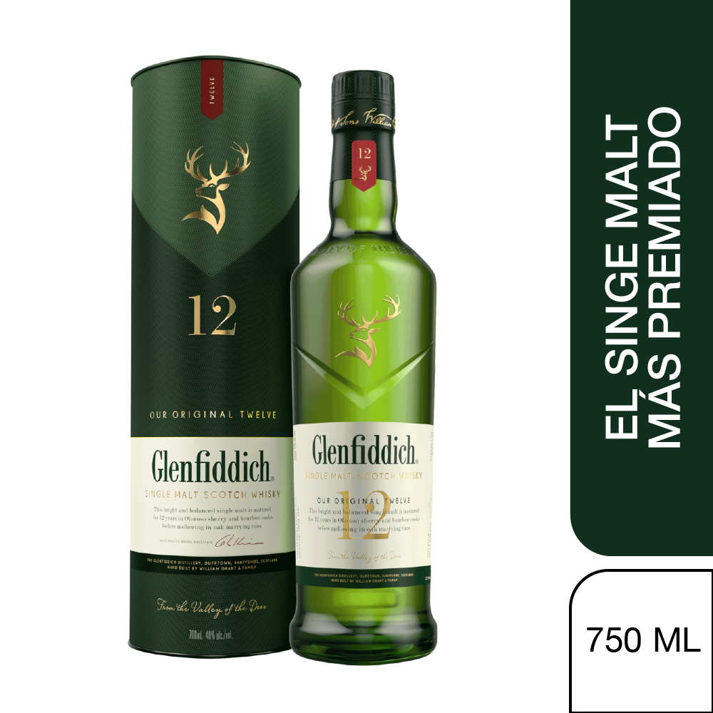 Glenfiddich Whisky 12 Años Single Malt 750 Ml