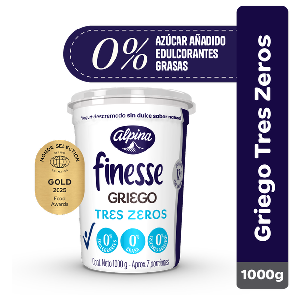 Yogurt Griego Finesse Tres Zeros Sabor Natural (1000 Gr)