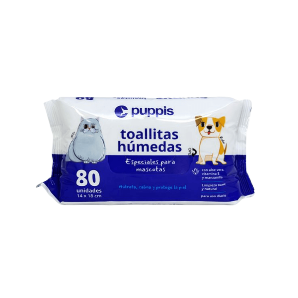 Toallita Húmedas Especiales Para Mascotas Puppis